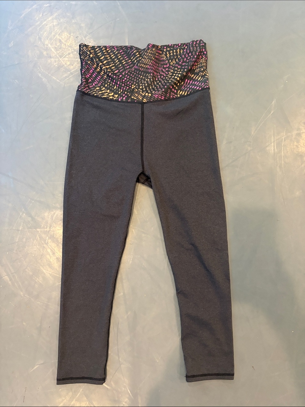 Gray Fabletics Leggings with Patterned Fold-over Waistband